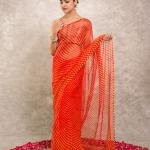 Orange Pure Georgette Lehariya Saree | Traditional Pattern | Jaipurio Designer Collection